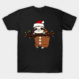 Cute Funny Sloth Santa Hat Christmas Lights Xmas Gift T-Shirt